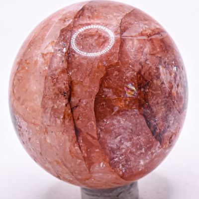 48mm 160g Rainbow Flash Red Rose Hematoid (Heated) Fire Quartz Sphere Polished Natural Sparkling Translucent Gemstone Crystal Mineral Ball - Madagascar + Stand