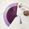 Altsuceser Handheld Fans, Hollow Out Folding Fans with Bamboo Frames and Tassels for Dancing Cosplay Wedding Party Props Decoration Purple view 3