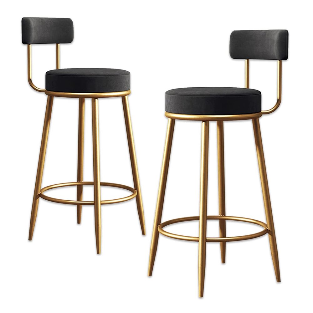KAMPCO Counter Height Bar Stools with Back, Set of 2 Velvet Bar Chairs, Upholstered High Stool for Kitchens Island, Rustic Bar, 300lbs