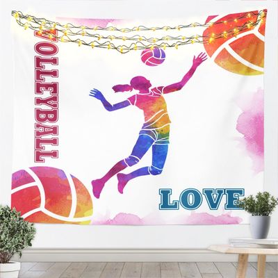 Volleyball Player Kids Tapestry,Sports Games Competition Wall Tapestries,Girls Boys Adults Room Decor,Hand Painted Graffiti Fashion Wall Hanging,Colorful Home Wall Decor,XLarge 70.9 x 92.5 Inches