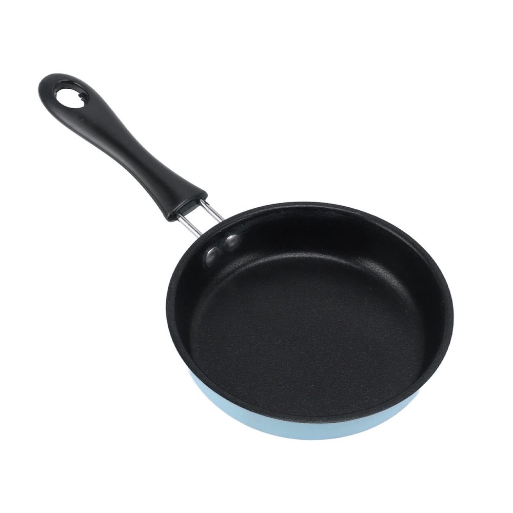 12cm Stainless Steel Mini Frying Pan, Round Breakfast Small Fry Egg Pan with Long Handle, Non Stick Fried Eggs Cooking Pan for Breakfast Omelettes(Blue)