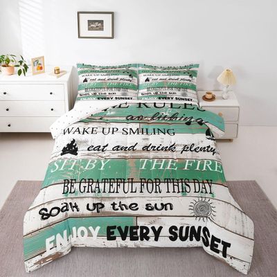 Erosebridal Lake Rules Comforter Set, Lake House Go Boating Bedding Sets Queen Size Lake Cabin Decor Duvet Sets For Lake Paddle Lake Porch Bench Lake House Room Home Decor Duvet Insert, Green