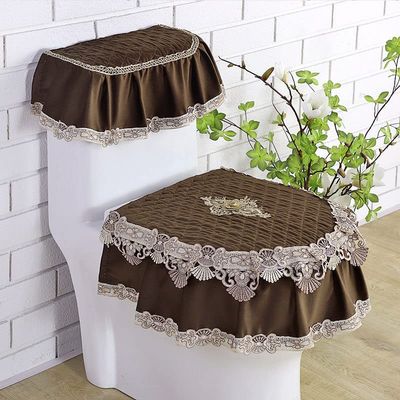 3 Pcs/Set Fabric Lace Toilet Mat Three-Piece Gold Velvet Toilet Seat Cover U-Shaped Zipper Toilet Pedestal Ring Toilet Cover (Color : Italian velvetCoffee)