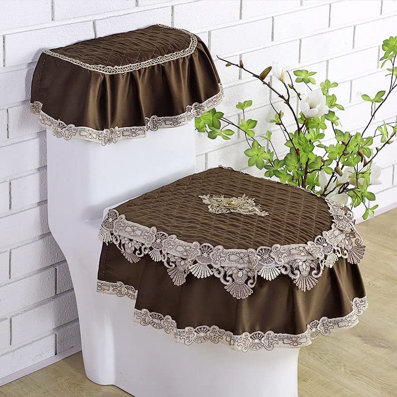 3 Pcs/Set Fabric Lace Toilet Mat Three-Piece Gold Velvet Toilet Seat Cover U-Shaped Zipper Toilet Pedestal Ring Toilet Cover (Color : Italian velvetCoffee)