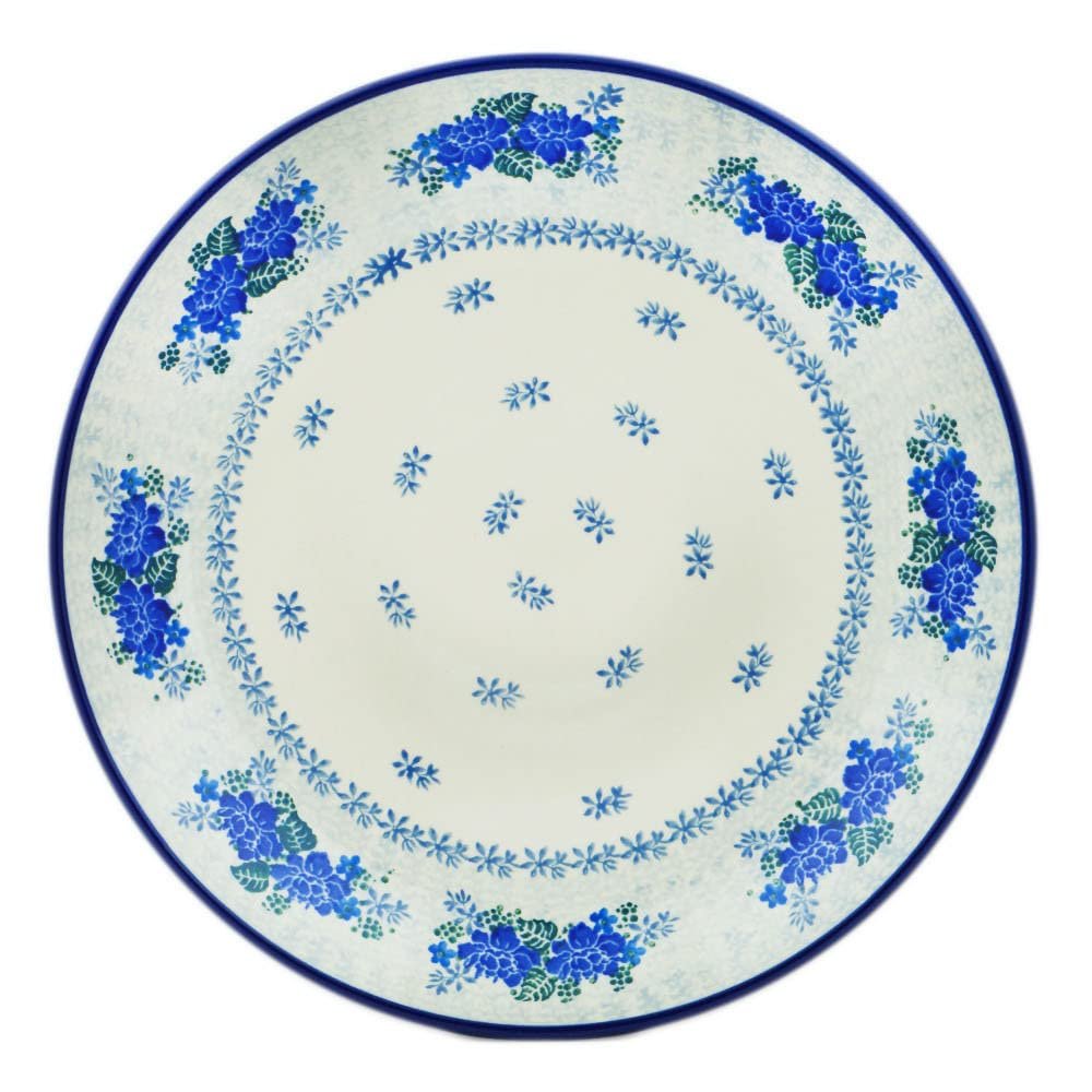Polmedia Polish Pottery Dinner Plate UNIKAT - Cornflower Wind Pattern Handmade in Boleslawiec Poland by Ceramika Artystyczna + Certificate of Authenticity