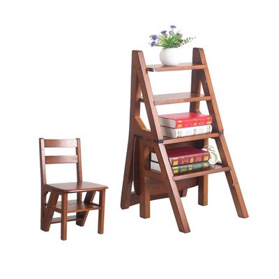 4 Steps Solid Wood Stair Chair Folding Ladder Home Climbing Wood Practical Step Ladder Stool Multifunctional Creative Double Flower Stand Step Stool/3#