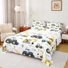 Tractor Sheet Set Queen, Cartoon Truck Bedding Set for Boys Girls Teens, Construction Tractor Bed Sheets, Bulldozer Crane Equipment Sheets, Kawaii Vehicle Car Theme Flat Fitted Sheet, Yellow Blue view 3