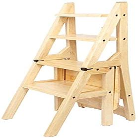 Step Stool American Folding Stair Chair Solid Wood 4 Steps Ladder Stool Multi-Purpose Flower Rack Dual-Purpose Shelf Stool High Ladder Chair Step Stool/B
