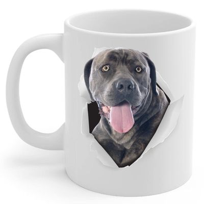 Lovesout Funny Black Brindle Cane Corso Mom And Dad Gifts With Dog Looks Through Coffee Mug White 11 oz