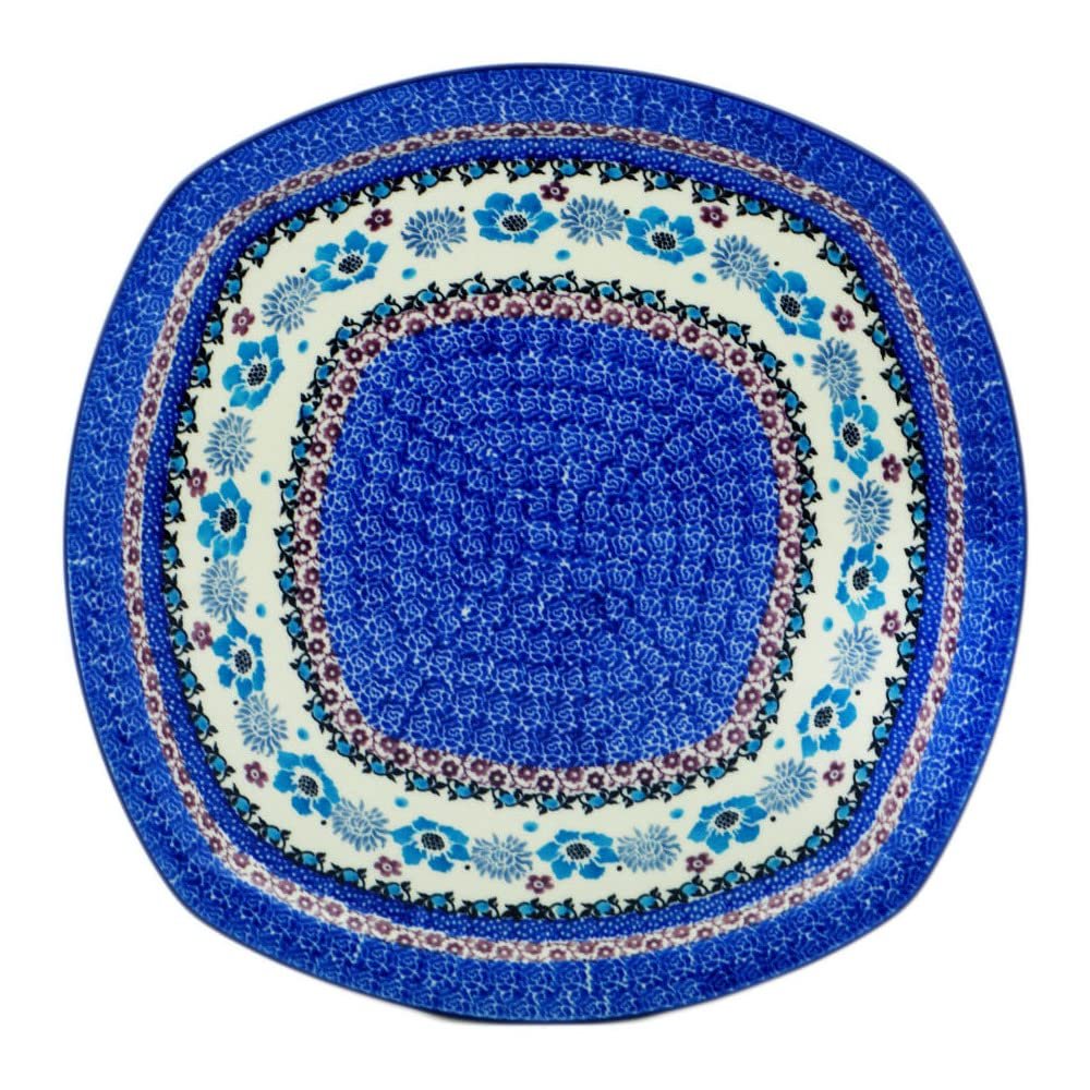 Polmedia Polish Pottery Dinner Plate - Blooming Blues Pattern Handmade in Boleslawiec Poland by Ceramika Artystyczna + Certificate of Authenticity