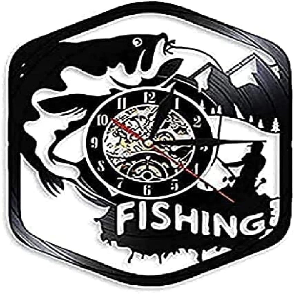 Bedroom Fishing Wall Clock Modern Design Fish and Murloc Silhouette Vinyl Record Wall Clock Wall Decor