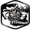 Bedroom Fishing Wall Clock Modern Design Fish and Murloc Silhouette Vinyl Record Wall Clock Wall Decor view 1