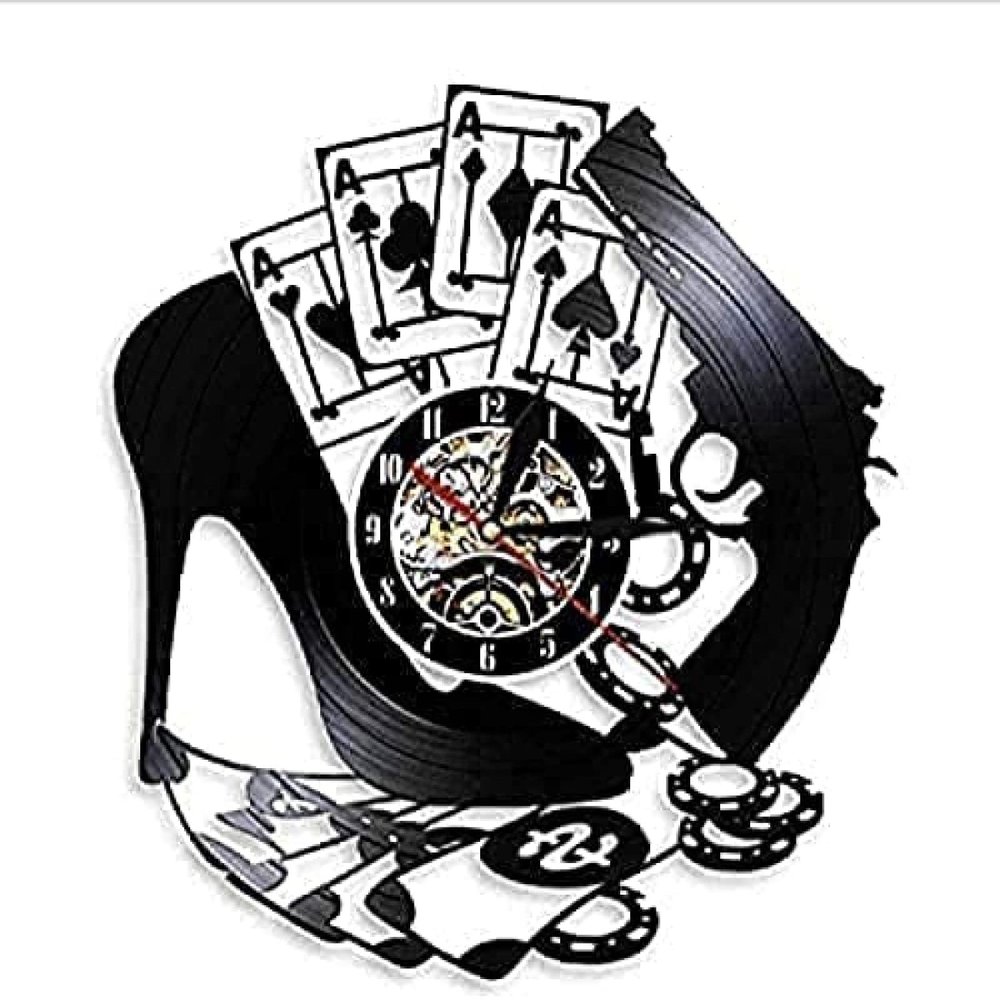 Bedroom High Heels Poker Gun Gambling Winner Wall Clock Vinyl Record Wall Clock Las Vegas Poker Logo Wall Plaque Chip Four-Axis Wall Clock