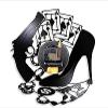 Bedroom High Heels Poker Gun Gambling Winner Wall Clock Vinyl Record Wall Clock Las Vegas Poker Logo Wall Plaque Chip Four-Axis Wall Clock view 2