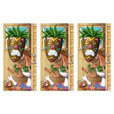 Beistle 3 Piece Plastic Tiki Man Restroom Door Covers for Tropical Hawaiian Theme Luau Party Decorations, Celebrating with You Since 1900, 5' x 30", Multicolor