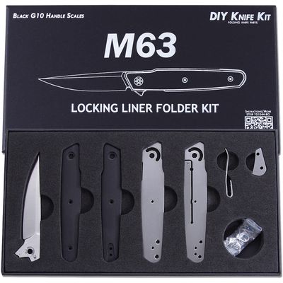EZSMITH Knife Making Kit - M63 - DIY Folding Knife Series - (Parts Kit) - (w/Black G10 Handle Scales) - (Gift Boxed) - (USA Design) - (by KnifeKits)