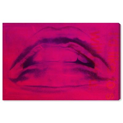 Wynwood Studio Fashion and Glam Modern Canvas Art - Pink Woman's Lips Close Up, Wall Art for Living Room, Bedroom, and Bathroom, 24 in x 16, Pink and Gray Home Decor