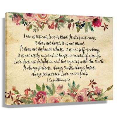 1 Corinthians 13 Love is Patient Love is Kind Bible Verse Posters Art Deco Wall Hanging Decorations for Hallway Contemporary Canvas for Living Room (12x18inch(30x45cm),Framed)