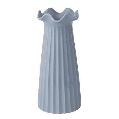 Vase with Wavy-Edge Mouth, Fashionable Ceramic Vase for Dried Flowers, Independent Vases Placed for Living Room, Bedroom(Size:8 * 8 * 20CM,Color:Gray)