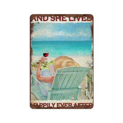 And She Lived Happily Ever After Retro Metal Sign Beach Metal Tin Signs Home Coffee Bathroom Garage Kitchen Bar Beach Pool Club Garden Wall Decoration 16x24 Inches