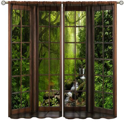 AuiMzoo Nature View Curtains, Window Outside Beautiful Forest River Pattern Print, Bedroom Living Room Blackout Insulated Curtains 2 Panel Set, 72x63 Inch, Style-3