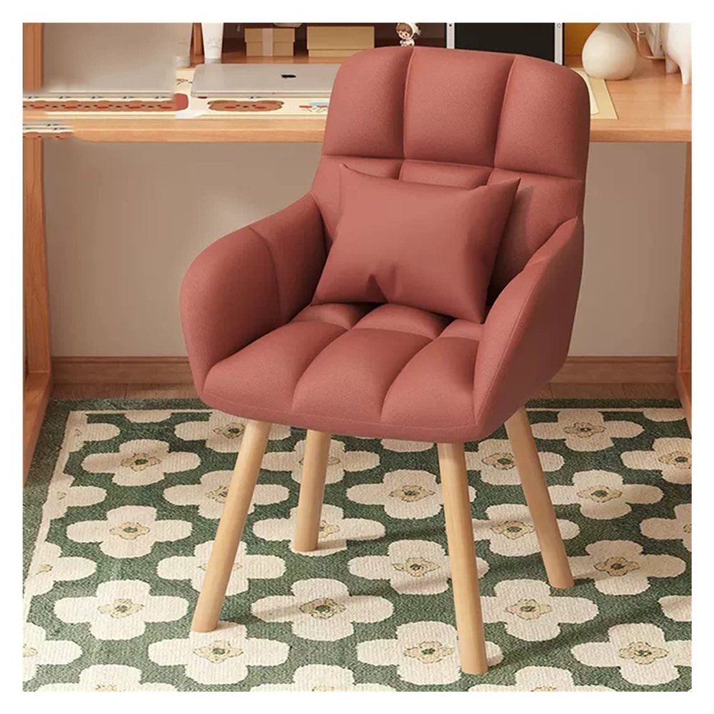 Armchair Fabric Lounge Accent Chair 360 Swivel Dining Chairs Velvet Upholstered Desk Chairs Ergonomic Office Chair with Arms and Wood Legs,Mid Century Modern Chair (Color : Red)