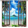 AuiMzoo Landscape Blackout Curtains, Window Outside Summer Tropical Beach Island, for Bedroom Living Room, 2 Panel Set, 63x63 Inches, Style-1 view 1