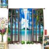 AuiMzoo Landscape Blackout Curtains, Window Outside Summer Tropical Beach Island, for Bedroom Living Room, 2 Panel Set, 63x63 Inches, Style-1 view 3