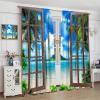 AuiMzoo Landscape Blackout Curtains, Window Outside Summer Tropical Beach Island, for Bedroom Living Room, 2 Panel Set, 63x63 Inches, Style-1 view 4