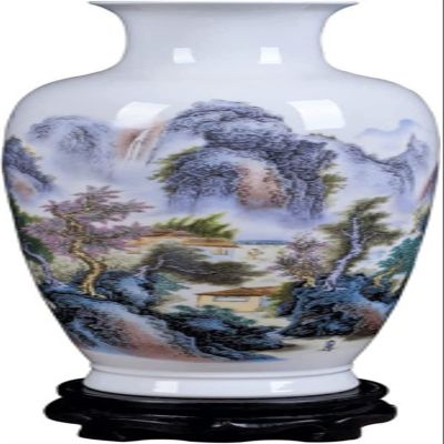 TATSEN Flower Vase Ceramic Floor Large Vase Chinese Ink Painting Decorative Bottle Vintage Fine Decoration with Base Household Gift Vases for Centerpieces