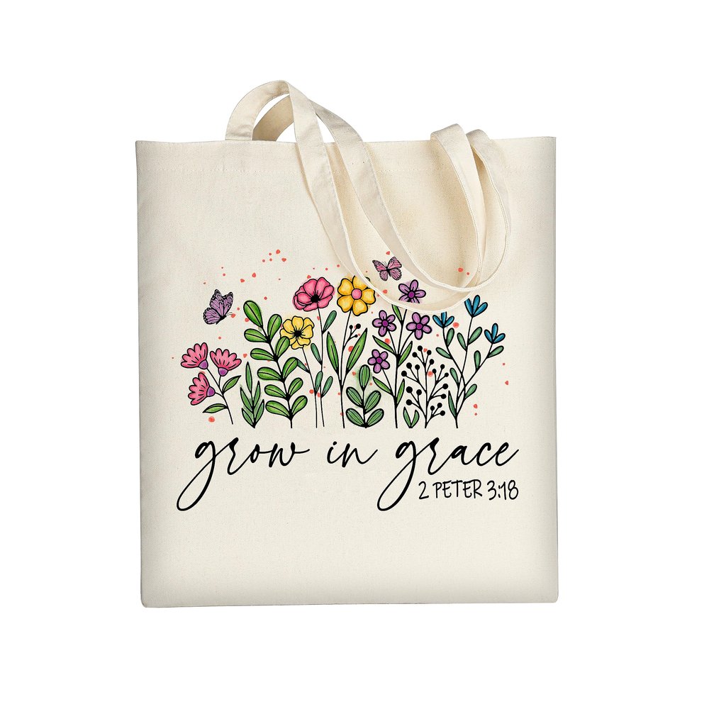 AUSVKAI Cute Canvas Tote Bag Aesthetic For Women Grocery Bag Cotton Beach Totes Gift For Grow in Grace