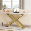 55'' Modern Marble Console Tablebehind Sofa Couch Long Table Narrow Rectangular Entryway for Living Room Gold White Glam Contemporary Metal Wood view 1