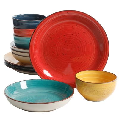 4 Assorted Colors Speckled Dinnerware Set 12 Pieces Multi Color Solid Casual Round Stoneware Piece Dishwasher Safe