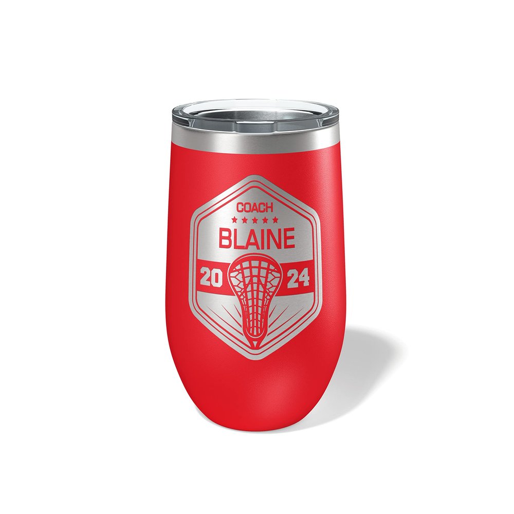 Alterd Industries Lacrosse Coach Gift - insulated tumbler with lid, travel coffee mug, personalized stainless steel cups, 20 oz tumbler, girl sports coaches (12oz Wine Tumbler, Red)