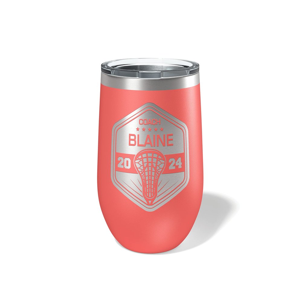 Alterd Industries Lacrosse Coach Gift - insulated tumbler with lid, travel coffee mug, personalized stainless steel cups, 20 oz tumbler, girl sports coaches (12oz Wine Tumbler, Coral)
