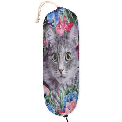 Cat Flowers Pattern Plastic Bag Holder Wall Mount Plastic Bag Organizer Grocery Bag Storage Dispenser Washable Large Shopping Bags Carrier for Home Kitchen Travelling, 1 Pack