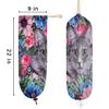 Cat Flowers Pattern Plastic Bag Holder Wall Mount Plastic Bag Organizer Grocery Bag Storage Dispenser Washable Large Shopping Bags Carrier for Home Kitchen Travelling, 1 Pack view 2