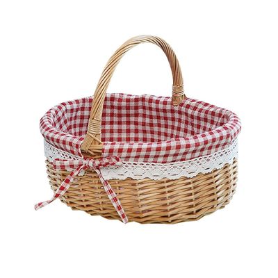 Alipis Hand Woven Picnic Basket Linen Inner Wicker Storage Basket for Food and Fruit Red Plaid Fabric for Organizing and Outdoor Use