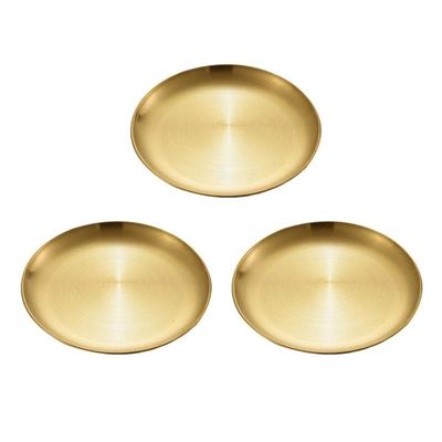 MBBITL 3 Pack Gold Dinner Plates Round Food Serving Dishes Plates Brushed Finished Stainless Steel 5.5 inches for Appetizer Cookie