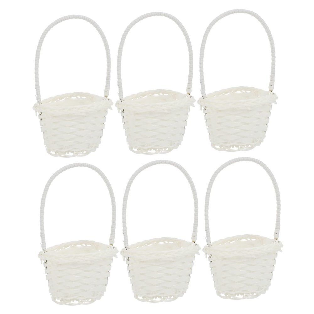 OFFSCH 6pcs Distinctive Rattan Straw Baskets Country Style Picking Basket for Home Hotel Picnic Planting White Elliptical Strong Sturdy Elegant Storage