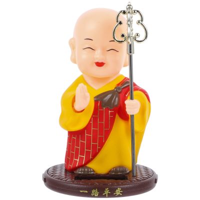 Car Dashboard Figurine ations Little Solar Head Car Shaking Head Chinese Little Buddha Monk Statue Car Dashboard Ornament Home Decorations Red Car Decor Monk Sculpture