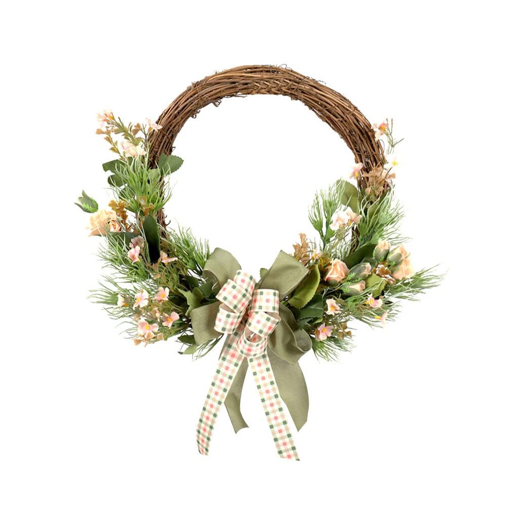 Gatuida 1pc Lifelike Cherry Blossom Wreath Spring Door Hanging Decor for Mother Day Elegant Wall Garland Green Plant Pendant for Home and Party Decoration