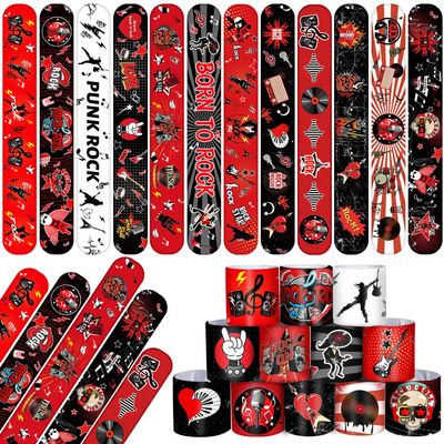 YYMYMGJ 48PCS Rock and Roll Party Favors Slap Bracelets Wristbands Rock Star Party Decorations Supplies for 80s 90s Born to Rock Rock Fake Musician Guitar Rap Theme Party