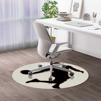 Black White PU Leather Office Chair Mat,Computer Gaming Desk Chair Mat, Basketball Player Silhouette Gaming Computer Chair Mat for Home Office Gaming Room Sports Decor Diameter 59 in