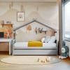 Aiuyesuo Modern Twin Size House Bed with Twin Size Trundle, Wooden Daybed Frame with Roof and Headboard for Toddlers, Teens, Girls, Boys, Can Be Decorated (Gray) view 3