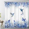 HVEST Blue Floral Shower Curtain for Bathroom, Hummingbird and Butterfly on White Background Shower Curtain with Hooks, Flower Shower Curtain Set Bathroom Decorations, 72X78 inches view 3