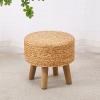Cpintltr Round Ottoman Natural Seagrass Footstool Hand Weave Water Hyacinth Poufs Eco Friendly Sofa Foot Stool Soft Step Stool Padded Foot Rest with Pine Legs for Living Room (Natural) view 1