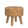 Cpintltr Round Ottoman Natural Seagrass Footstool Hand Weave Water Hyacinth Poufs Eco Friendly Sofa Foot Stool Soft Step Stool Padded Foot Rest with Pine Legs for Living Room (Natural) view 4