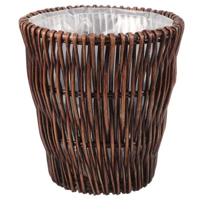 Cabilock Wicker Wastebasket Woven Trash Can Seagrass Waste Basket Garbage Container Bin Rattan Laundry Hamper Willow Plant Pot Rubbish Storage Basket for Office with Plastic Insert
