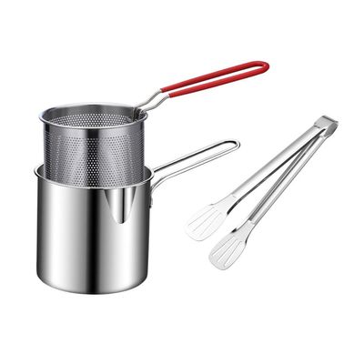 Cabilock Deep Fryer with Basket 4.7 Inch Compact Frying Pot with Perforated Strainer for French Fries Fish Shrimp Chicken Wings Kitchen Appliance